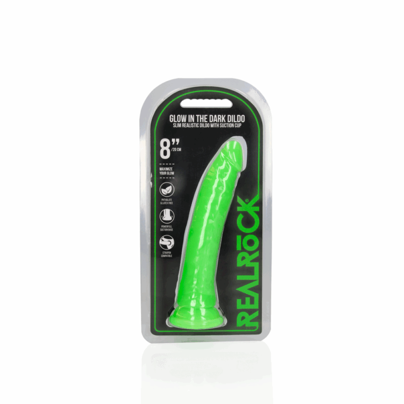 Slank Realistisch Dildo met Zuignap - Glow in the Dark - 8'' / 20 cm - Image 5