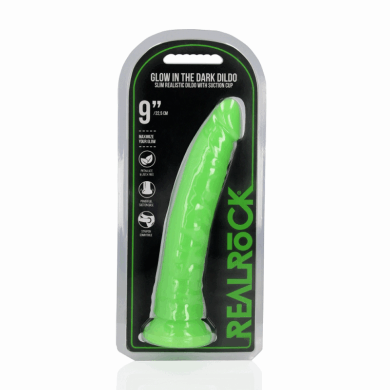 Slanke Realistische Dildo met Zuignap - Glow in the Dark - 9'' / 22,5 cm - Image 5