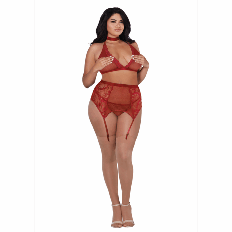 Fishnet and Lace 4 Piece Set - Plus Size