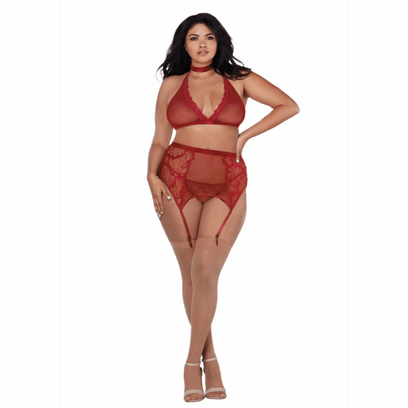 Fishnet and Lace 4 Piece Set - Plus Size - Image 4