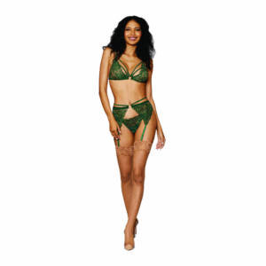 Vrouwen Metallic Koord Kant 3-delige Set - Één Maat - Groen