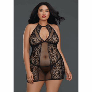 Fishnet and Lace Chemise - Plus Size