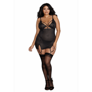 Visnet Textuur Power Mesh Garter Slip - 2X
