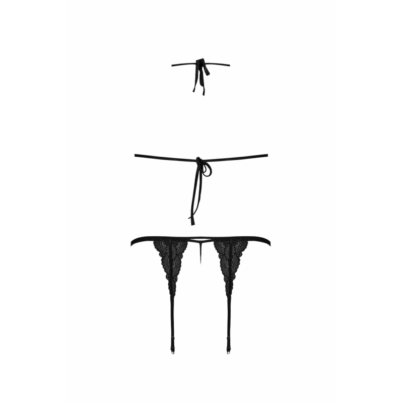 Peek-a-Boo Bh, Garter en G-String Set - L/XL - Zwart - Image 4