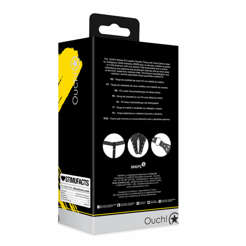 PU Leren Chastity Thong met Keten Detail - Zwart - Image 5