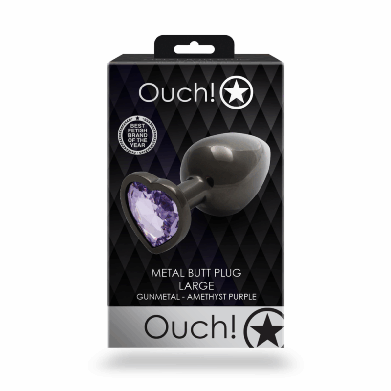 Heart Gem Butt Plug - Large - Gunmetal/Amethyst Paars - Image 2