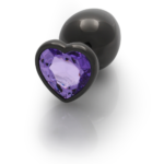 Heart Gem Butt Plug - Large - Gunmetal/Amethyst Paars