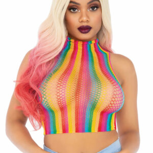 Leg Avenue Rainbow net high neck crop top