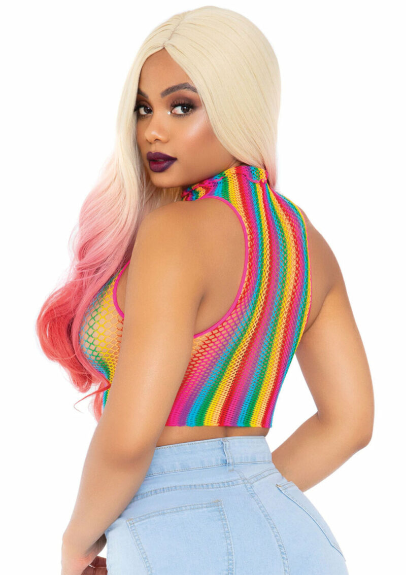 Leg Avenue Rainbow net high neck crop top - Image 2