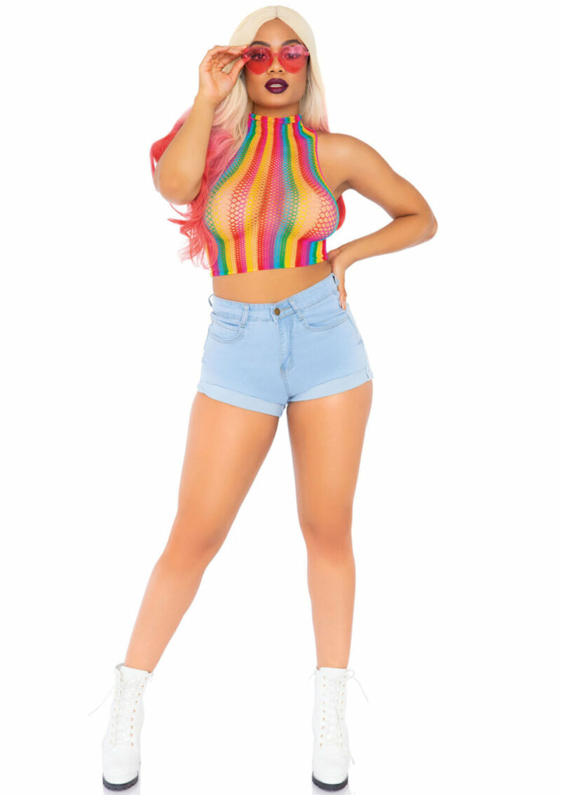 Leg Avenue Rainbow net high neck crop top - Image 3