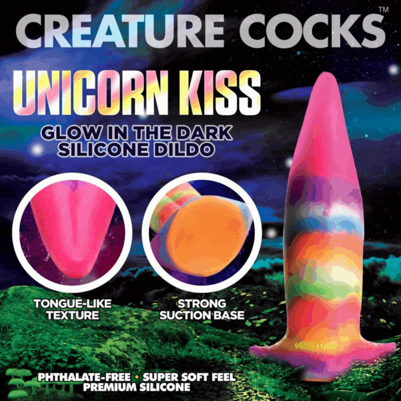 Eenhoorn Tongue - Glow in the Dark - Silicone Dildo - Regenboog - Image 3