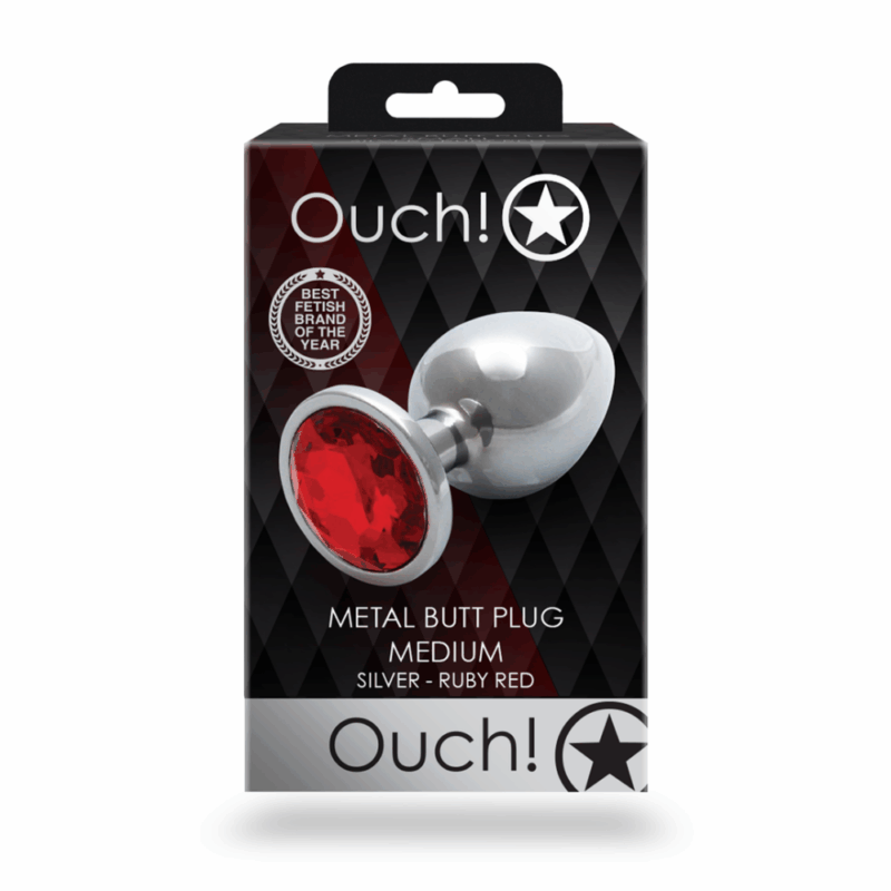 Ronde Edelsteen Butt Plug - Medium - Zilver/Ruby Rood - Image 2