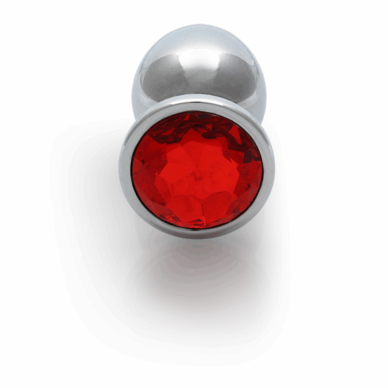 Ronde Edelsteen Butt Plug - Medium - Zilver/Ruby Rood - Image 4