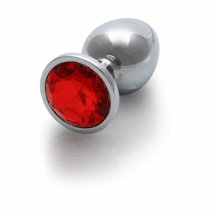 Ronde Edelsteen Butt Plug - Medium - Zilver/Ruby Rood