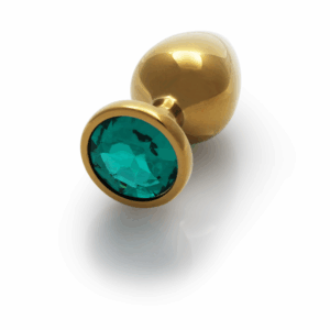 Ronde Gem Buttplug - Medium - Goud/Emerald Groen
