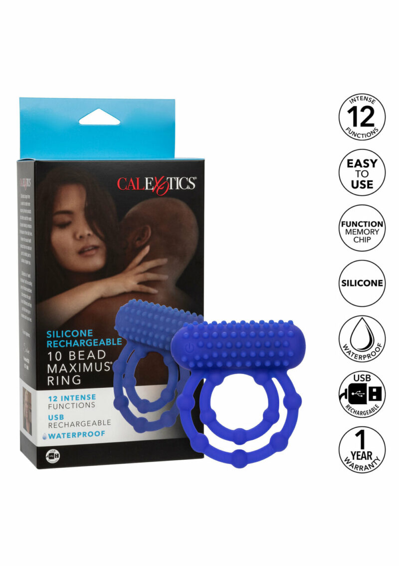 CalExotics Silicone Rechargeable 10 Bead Maximus Ring - Afbeelding 4
