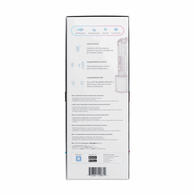 Max 2 - Bluetooth App-gestuurde Mannenmasturbator - Wit - Afbeelding 2