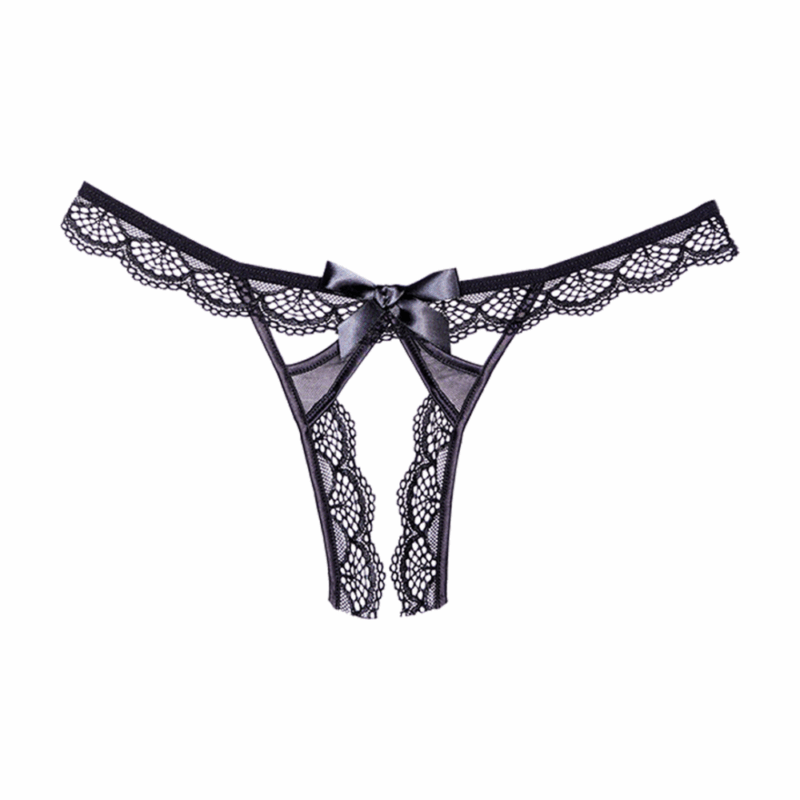 Kant en Gaas Open Panty - Één Maat - Zwart - Afbeelding 3