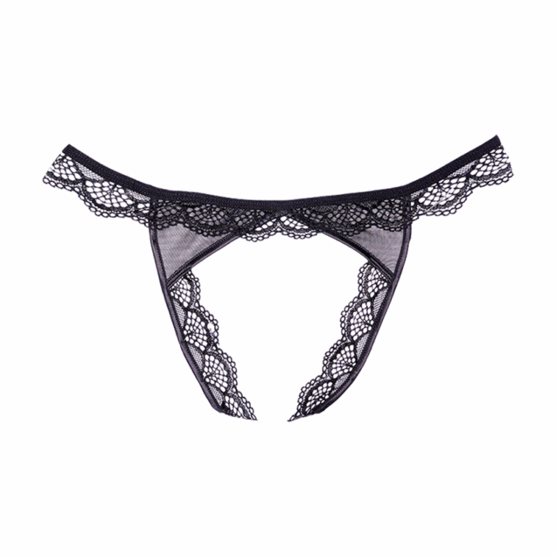 Kant en Gaas Open Panty - Één Maat - Zwart - Afbeelding 4