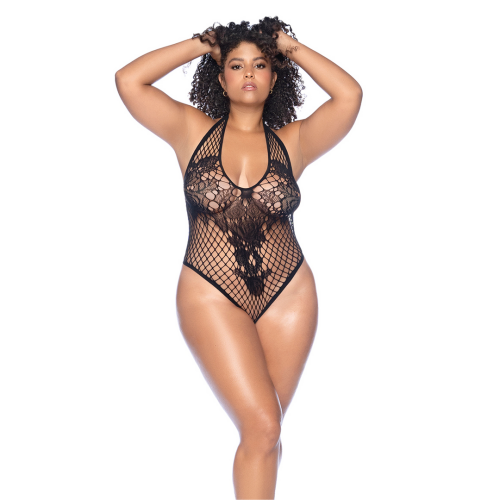 Zwarte Bloemen Bodystocking