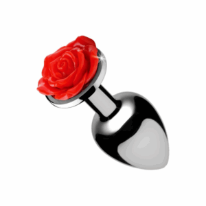 Aluminium butt plug met rode roos – elegant en temperatuurgevoelig