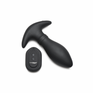 Zwarte silicone rimming-buttplug met slidingfunctie en afstandsbediening – waterbestendig en oplaadbaar