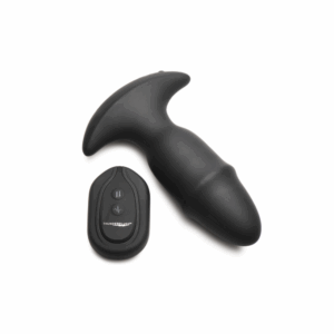 Zwarte sliding silicone buttplug met vibratie en afstandsbediening – IPX5 waterbestendig