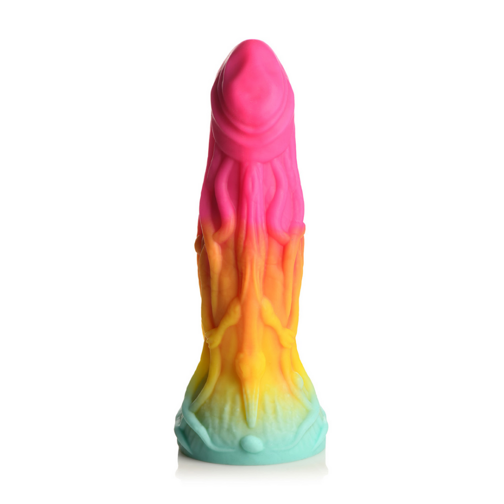 Regenboogkleurige silicone alien dildo – perfect voor diepe, getextureerde fantasie-ervaringen