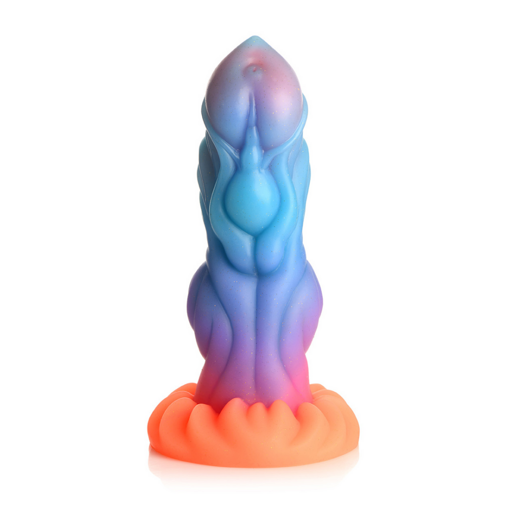 Glow-in-the-dark silicone dildo met buitenaardse texturen – perfect voor diepe, fantasierijke stimulatie