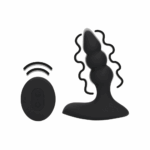 Vibrerende anale plug met kralen en afstandsbediening in zwart