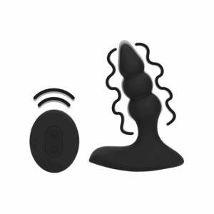 Vibrerende anale plug met kralen en afstandsbediening in zwart
