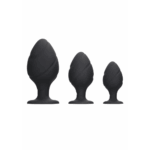 Zwarte gedraaide silicone buttplug set met zuignapbasis
