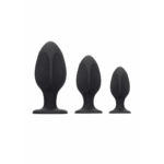 Diamantvormige silicone buttplug set met zuignapbasis – zwart