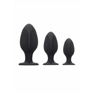 Diamantvormige silicone buttplug set met zuignapbasis – zwart