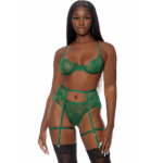 Blooming Lace set – elegante 3-delige kanten lingerieset met jarretelgordel en panty