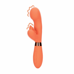 Oranje silicone rabbit vibrator met ribbelstructuur – voor diepe G-spot en externe stimulatie