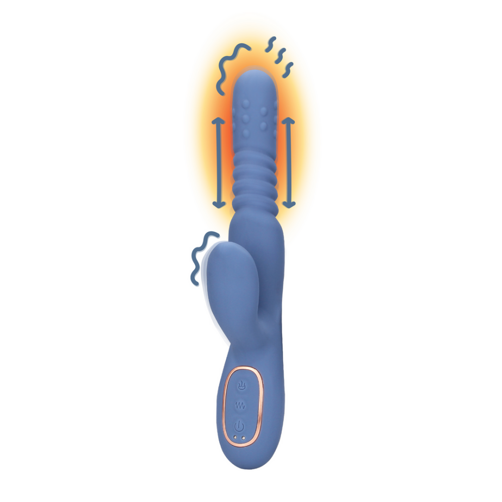 Blue Nova rabbit vibrator – duwende schacht, roterende kralen en verwarming voor intense stimulatie