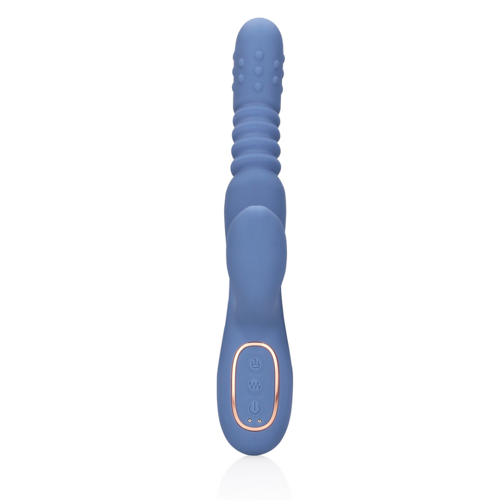 Blue Nova rabbit vibrator – duwende schacht, roterende kralen en verwarming voor intense stimulatie