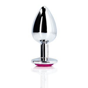 Grote zilveren buttplug met rubellite roze hartjuweel – aluminium plug