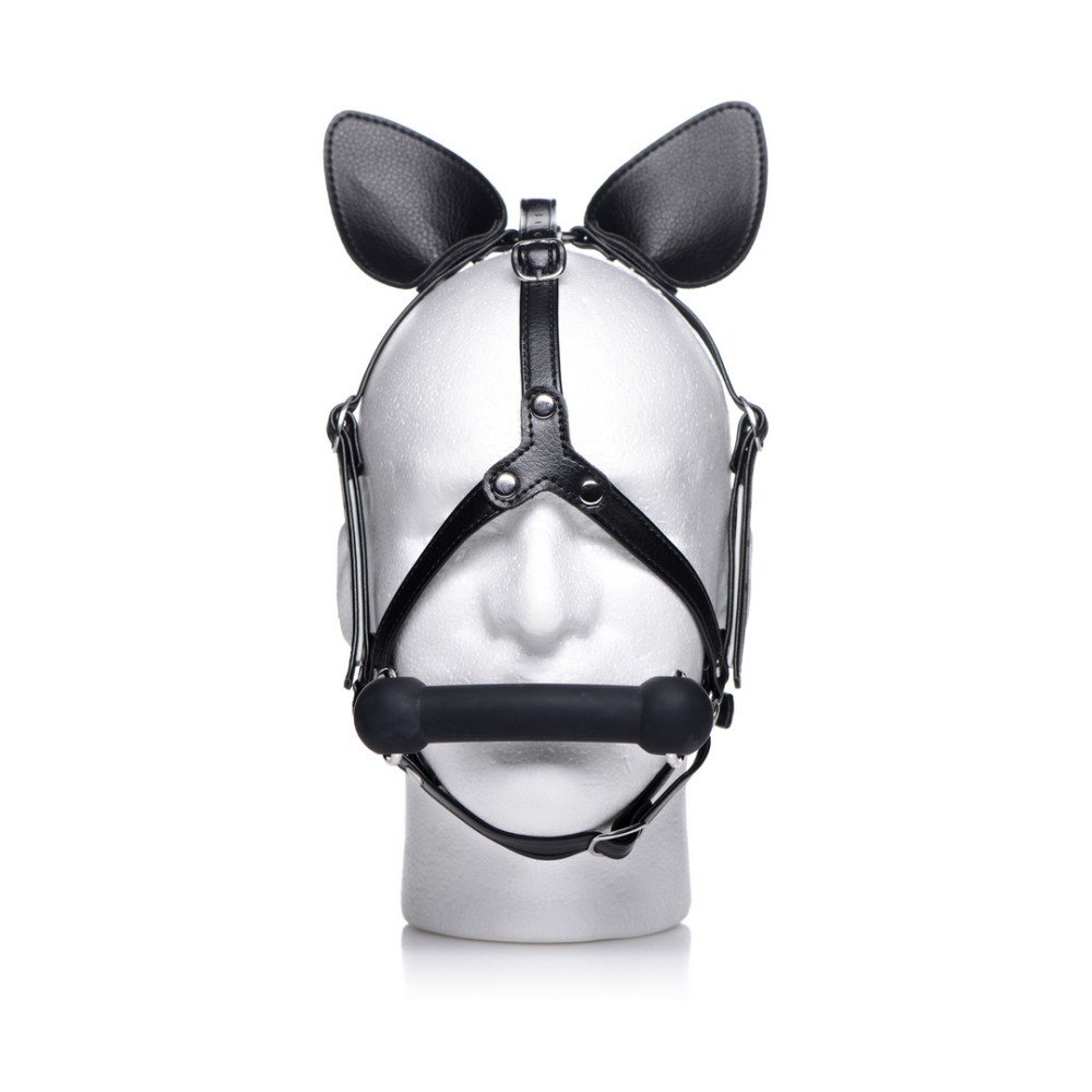 Zwart ponyplay hoofdharnas met siliconen bit – perfect voor intens roleplay en BDSM