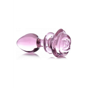 Glazen butt plug met roze roos – perfect voor temperatuurspel en diepe stimulatie