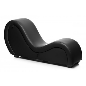 Zwarte sex chaise lounge met boeien en verstelbare banden – perfect voor bondage en erotisch positioneren