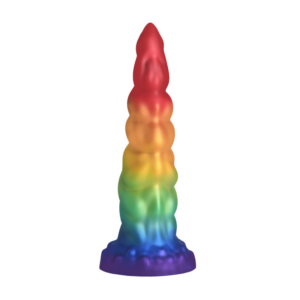silicone dildo in regenboogkleuren met ribbels – perfect voor diepe, speelse stimulatie