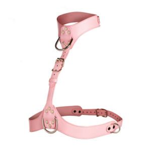 Roze vegan-leer borstharnas met kraag en D-ringen – perfect voor sensuele styling en BDSM-accessoires
