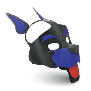 Blauwe pup hood van vegan leer met verwijderbare snuit – perfect voor pupplay en BDSM-roleplay