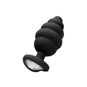 Siliconen geribbelde buttplug met hartvormige diamant – perfect voor ritmische anale stimulatie