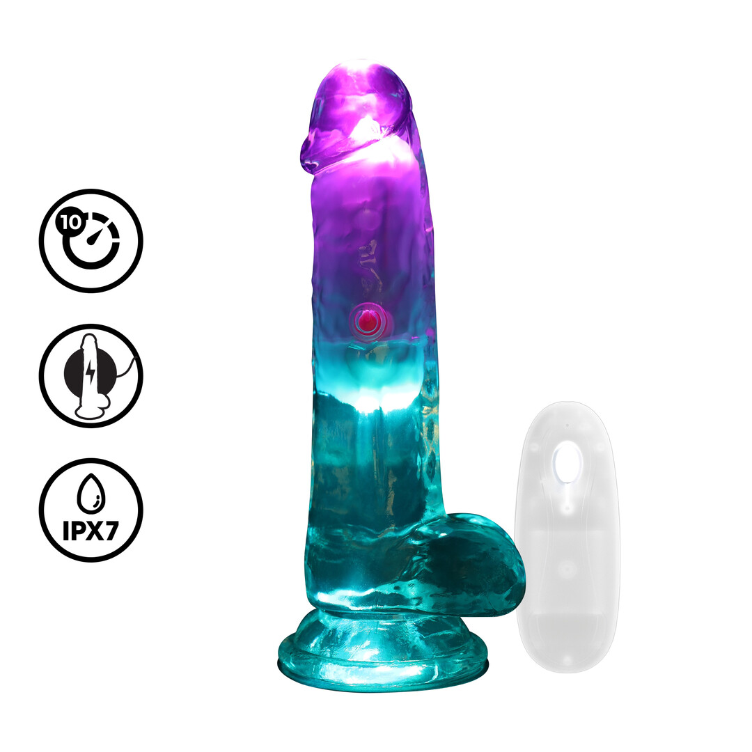 Transparante LED vibrerende dildo met ballen – perfect voor gerichte stimulatie en handsfree gebruik