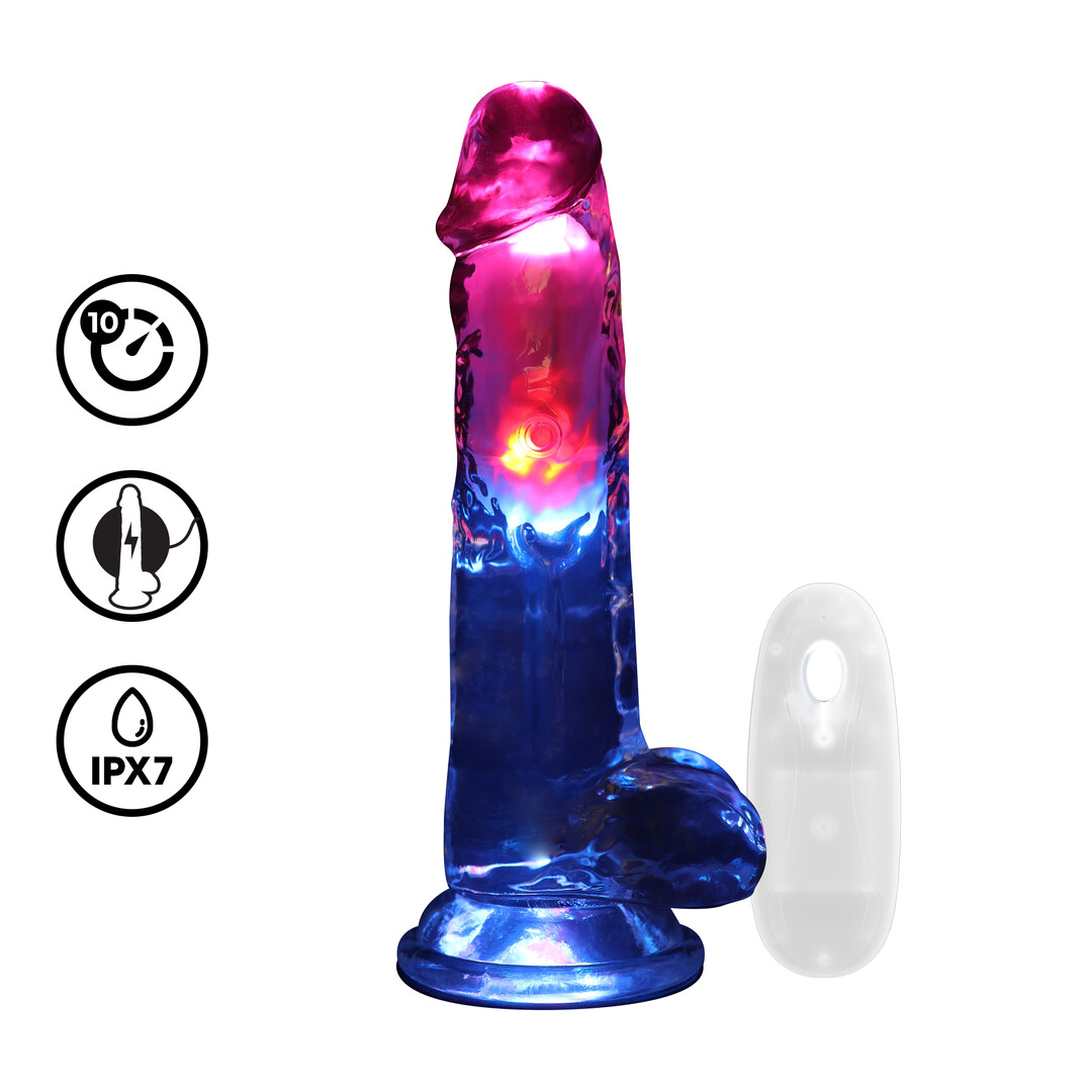Transparante LED vibrerende dildo met ballen – perfect voor diepe, visuele stimulatie