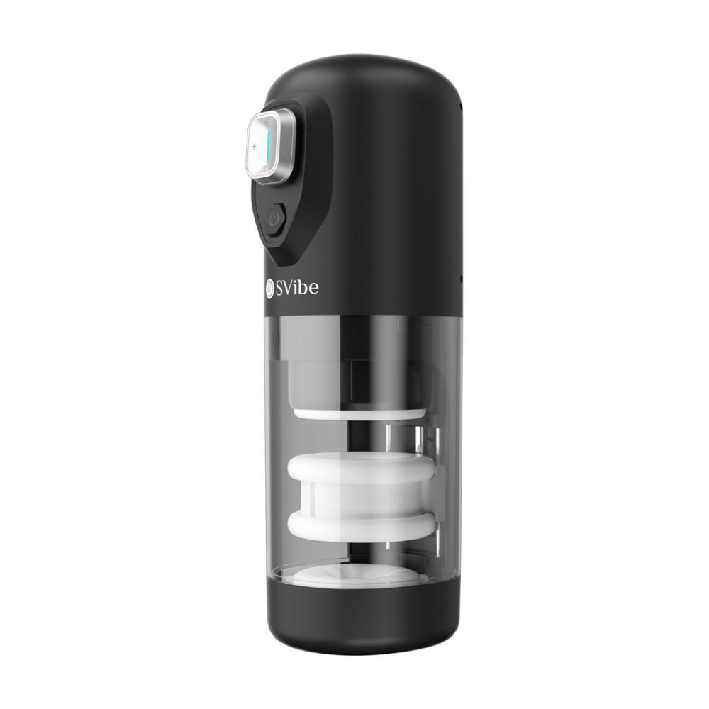 Transparante masturbator met draai- en duwfunctie – perfect voor synchro stimulatie