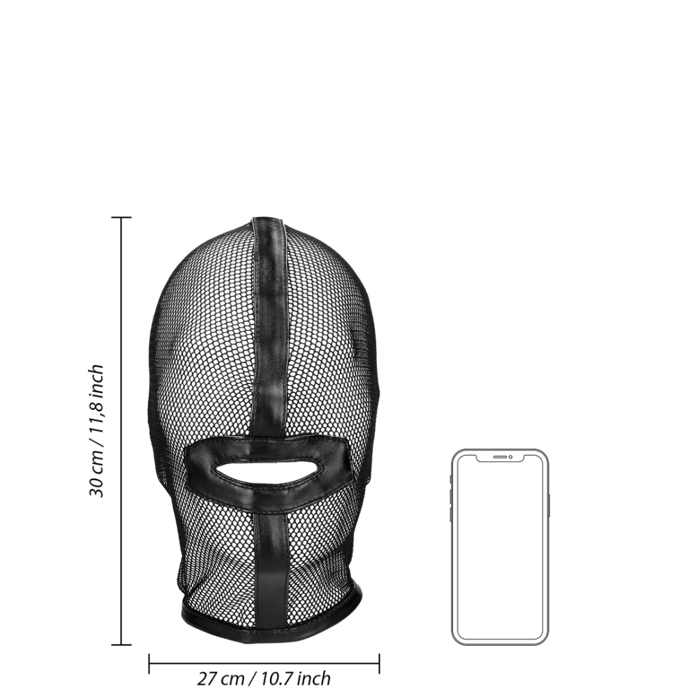 Zwart visnetmasker van PU-leer en mesh – perfect voor mysterieus rollenspel en BDSM